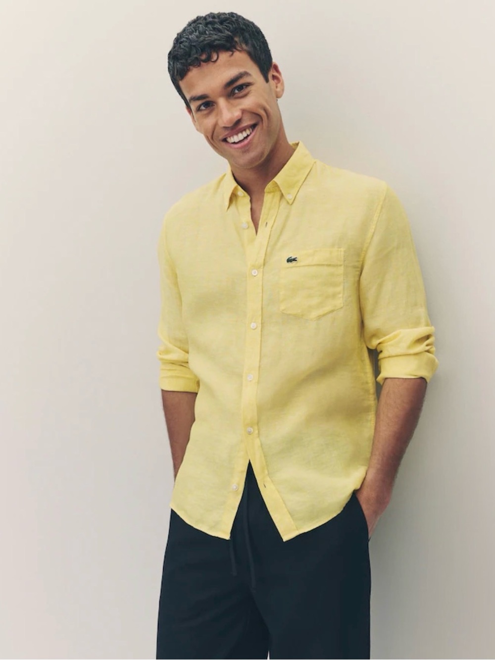 Lacoste Yellow Regular Fit Linen Shirt
